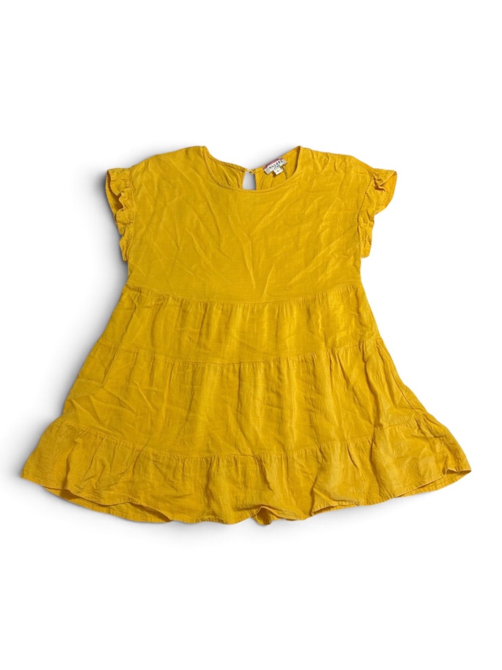 ANDREE BY UNIT Mustard Yellow Tiered Ruffle Top Large runs small